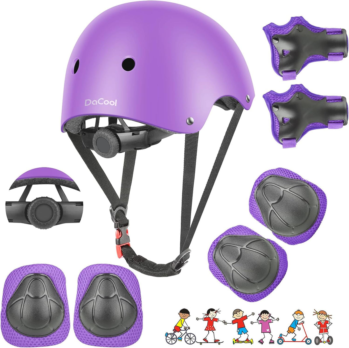 DaCool Kids Bike Helmet Set Skateboard Knee Pads - 5-Purple