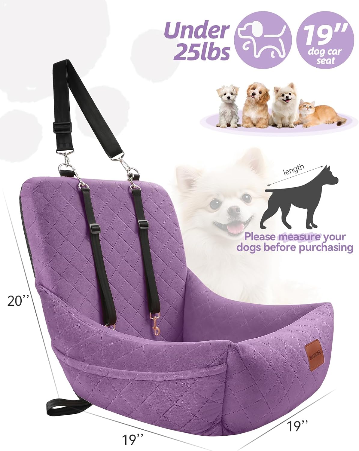 WOOAIDAGG Dog Car Seat for Small Dogs, Ultra-Soft Fabric - Purple - image 2