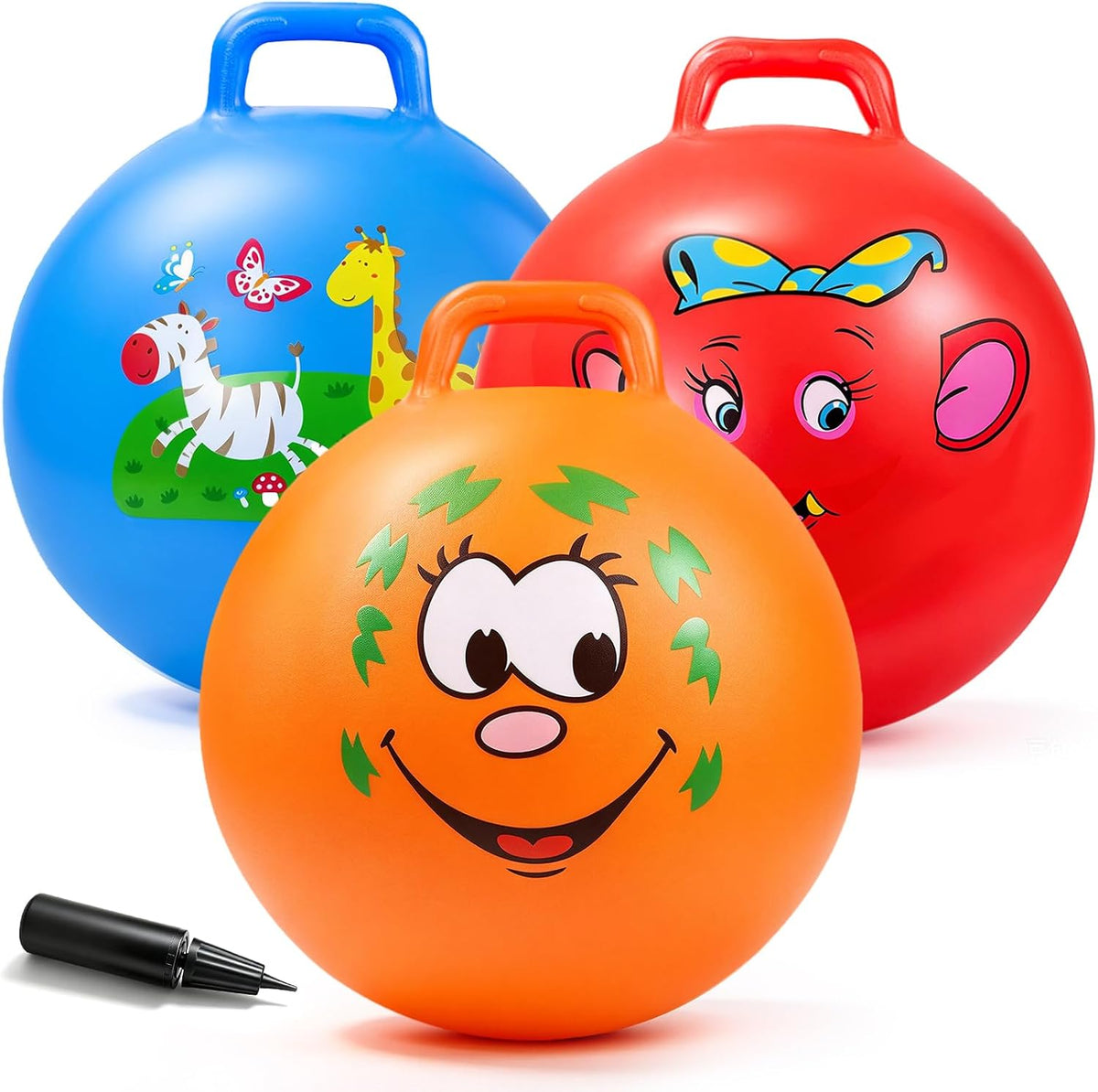 Bouncy Ball with Handle for Kids - 3P 18inch (Red+Orange+Blue)