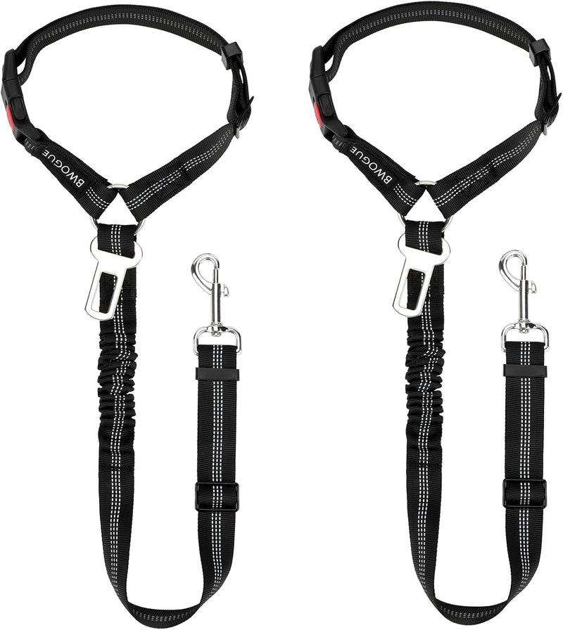 2 Pack Dog Seat Belt for Car, Headrest Restraint Safety Leads – Essentials for Dogs - Black / Elastic(With Buckle)