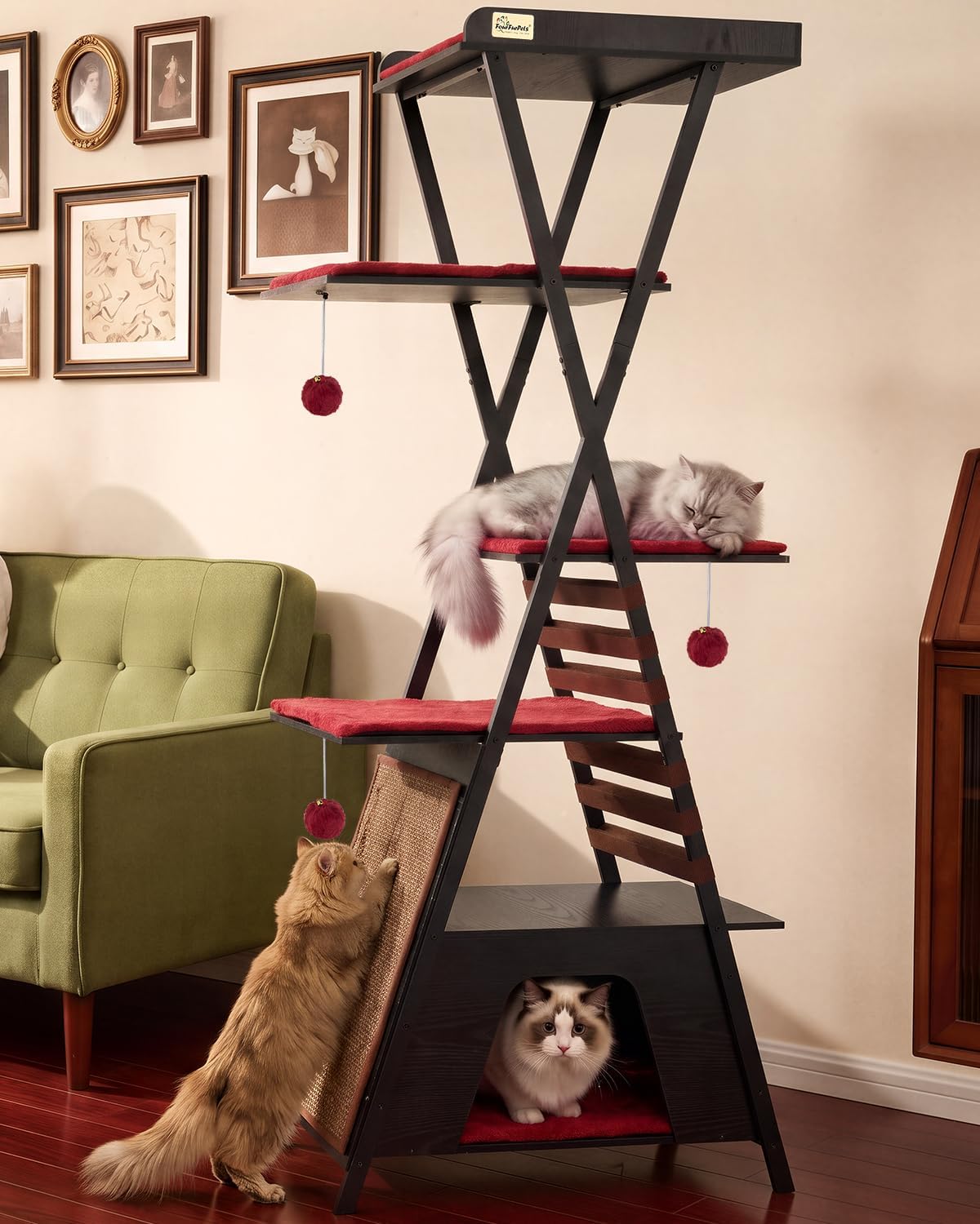 72.4" Modern Cat Tree for Indoor Cats, Multi-Level Cat Condo – Essentials for Cats - Black - image 2