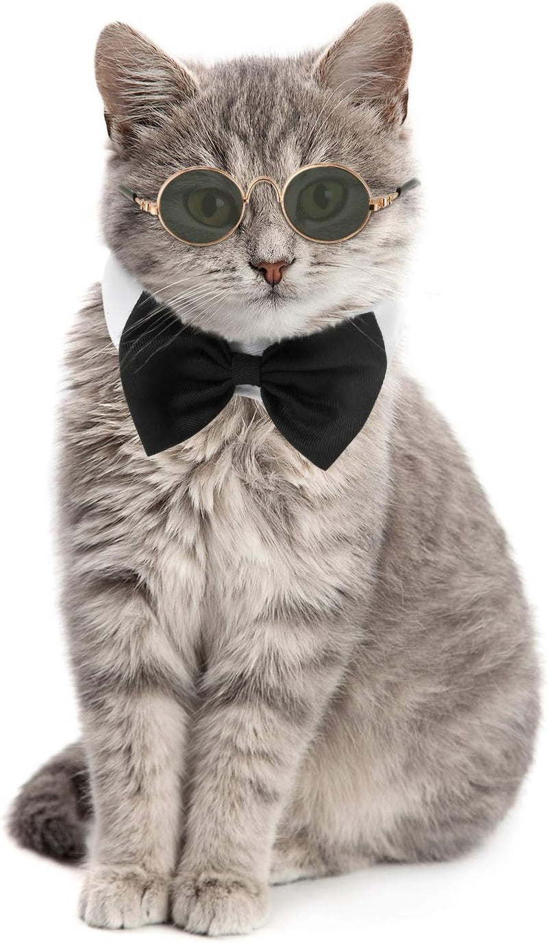 Syhood 2 Pcs Cat Halloween Bow Tie Sunglasses Set for Dogs Small Cats