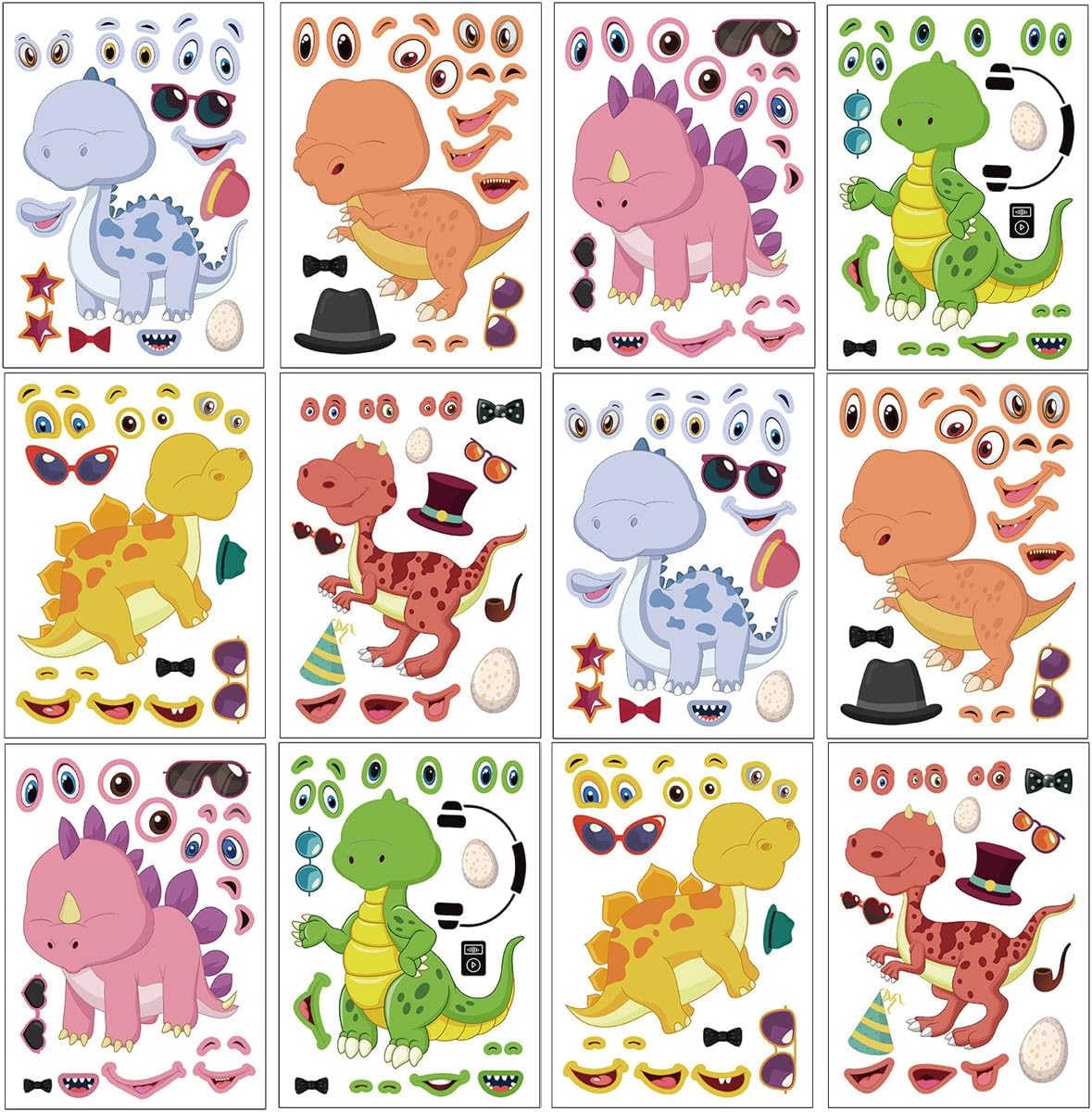 24 Sheets Make a Face Stickers for Kids Toddlers Party Favors Crafts – Fun for Kids & Family - Dinosaur