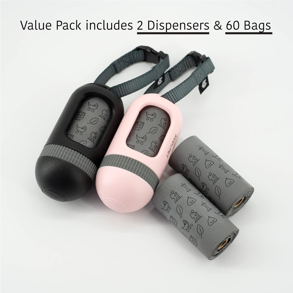 SVD.PET Dog Poop Bag Dispenser, Waste Bag Retractable, Black – Essentials for Dogs - 2-Pack -Black/Primrose Pink - image 2