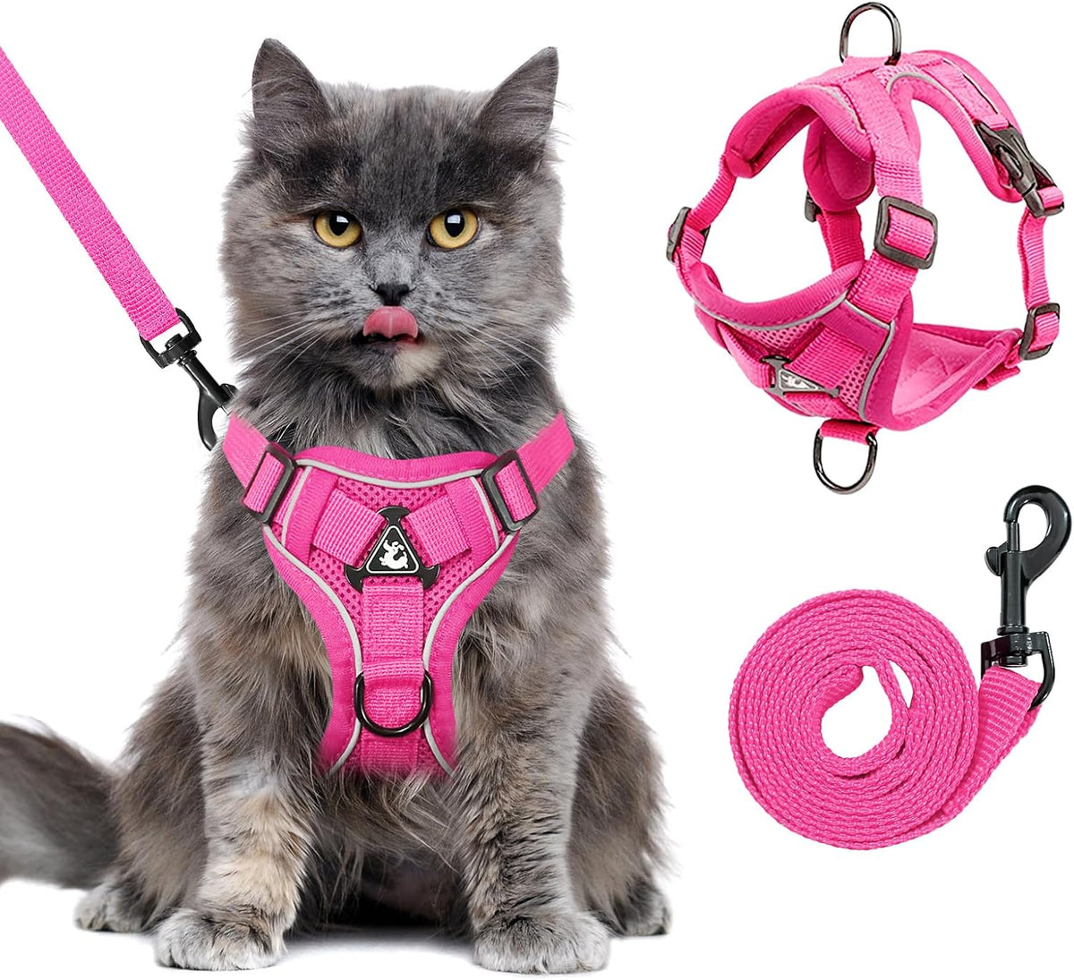 XL Cat Harness Escape Proof for Heavy Cats Adjustable for Extra Large - M / Fuchsia