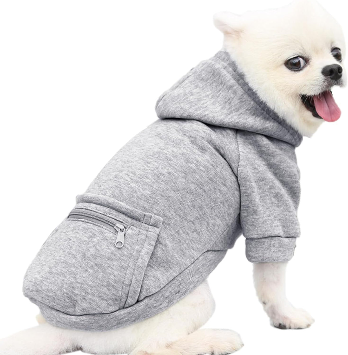 Dog Hoodies for Small Dogs with Zipper Pocket - Y02-Grey / Medium - image 2