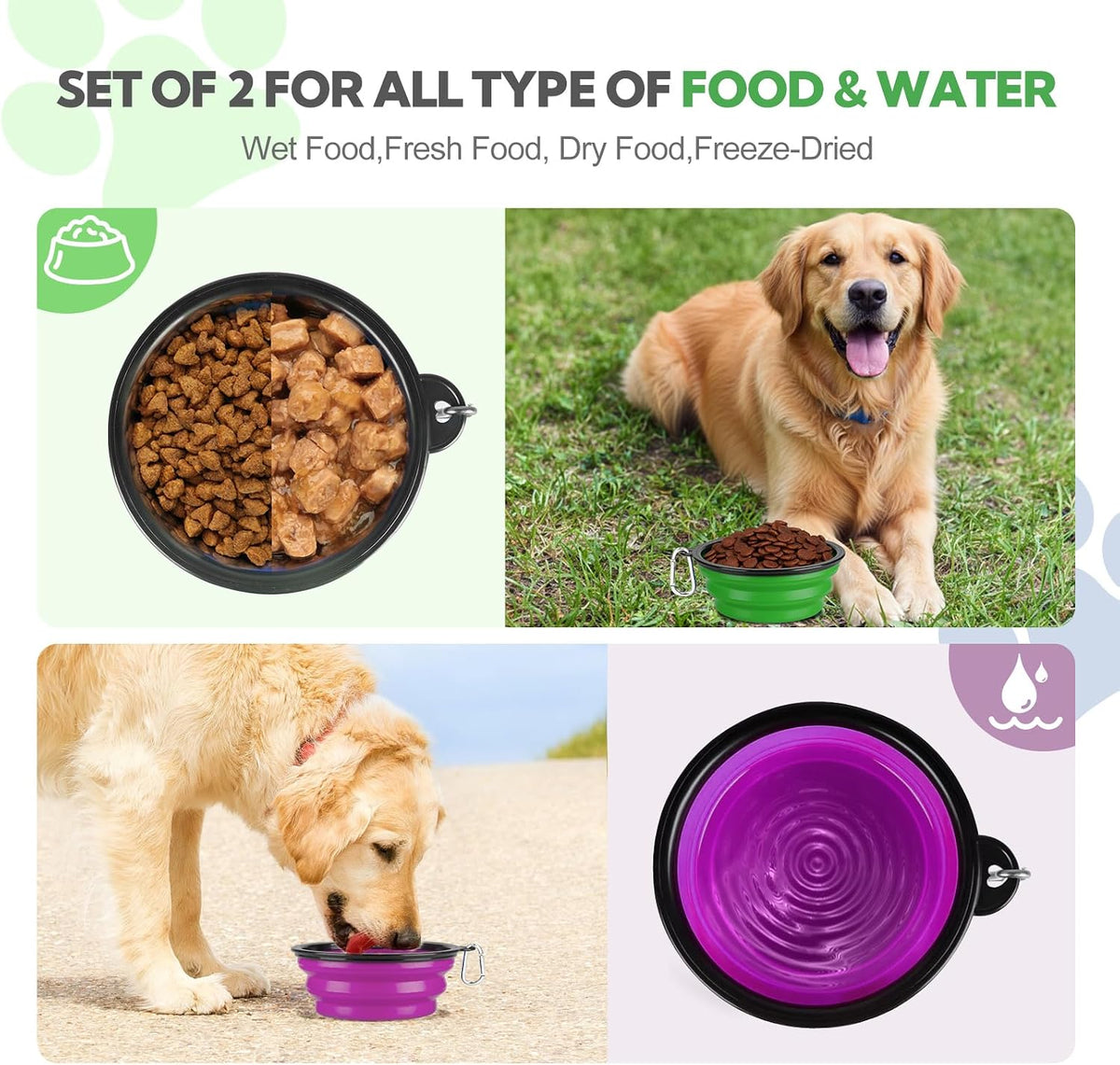 Collapsible Dog Bowl for Travel - Large / Green+Purple - image 2