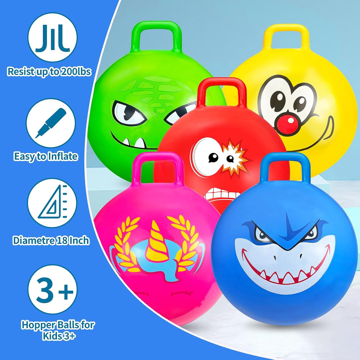 Bounce Balls with Handles for Kids - 5P 18inch Hopper Balls - image 2