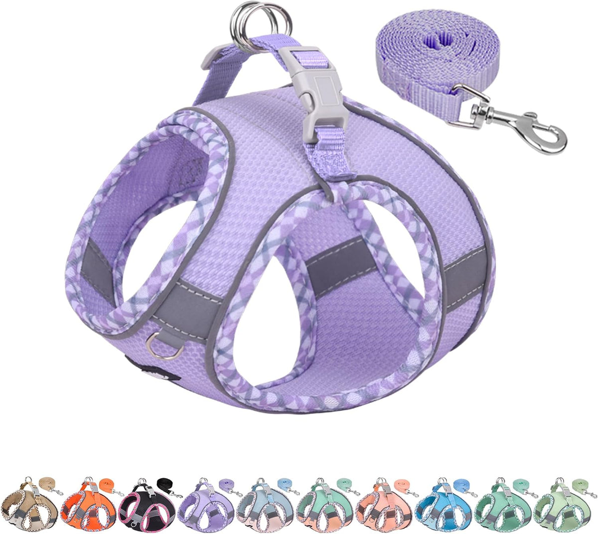 Breathable Dog Harness Small Sized and Leash Set - Purple / M(Chest: 15 - 17")