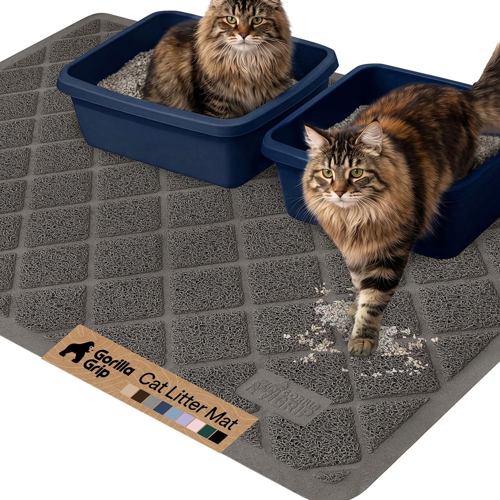 GORILLA GRIP Cat Litter Mat, Coiled Mesh Trapping Mats - Jumbo (47" x 35") / Charcoal