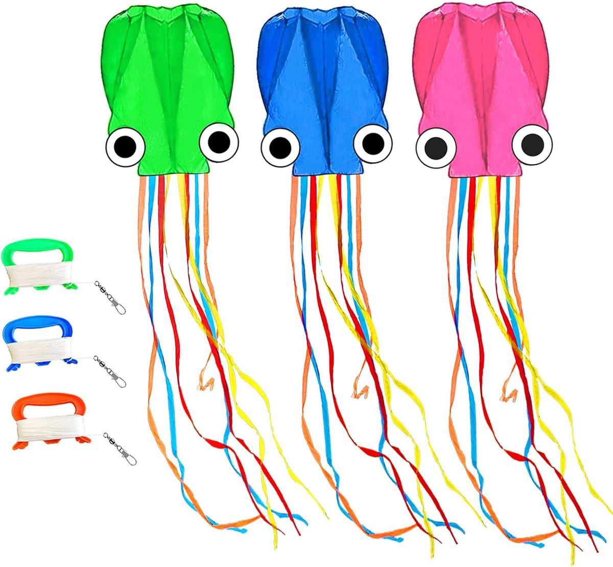 Kaiciuss large octopus soft kite in green, blue and pink