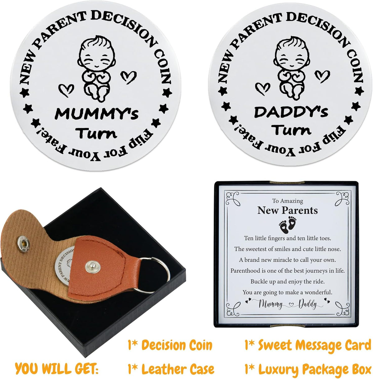 DESKINATOR new parent decision coin with poem card, leather pouch and gift box - view 6