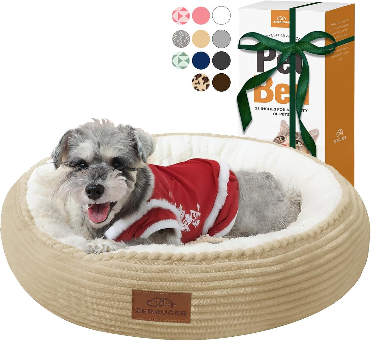Zerbuger 20in Pink Round Dog Bed Sofa for Dogs Cats - Camel / Medium