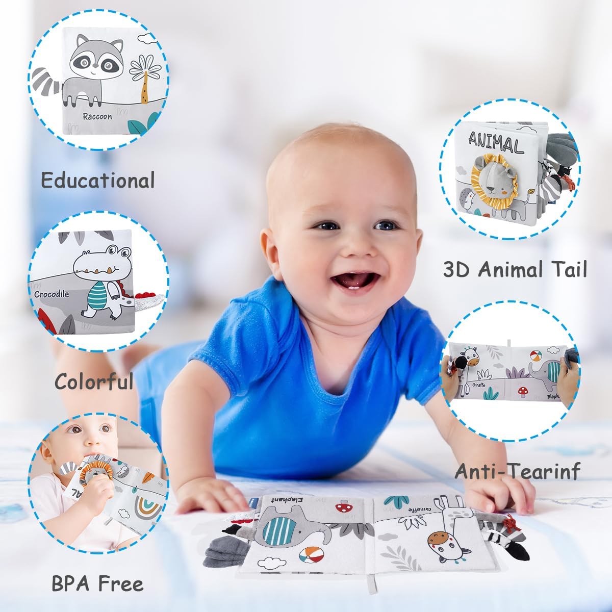 Vicloon Baby Soft Cloth Books - Gray Lion - image 4