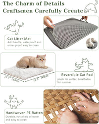Cat Litter Box Enclosure Furniture, Hidden PE Rattan - Natural / Standard With 1 Cat Bed - image 4