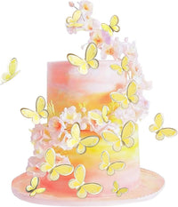 30Pcs 2D Waterproof Swallowtail Butterfly Cake Topper Transparent - Not Edible / Yellow