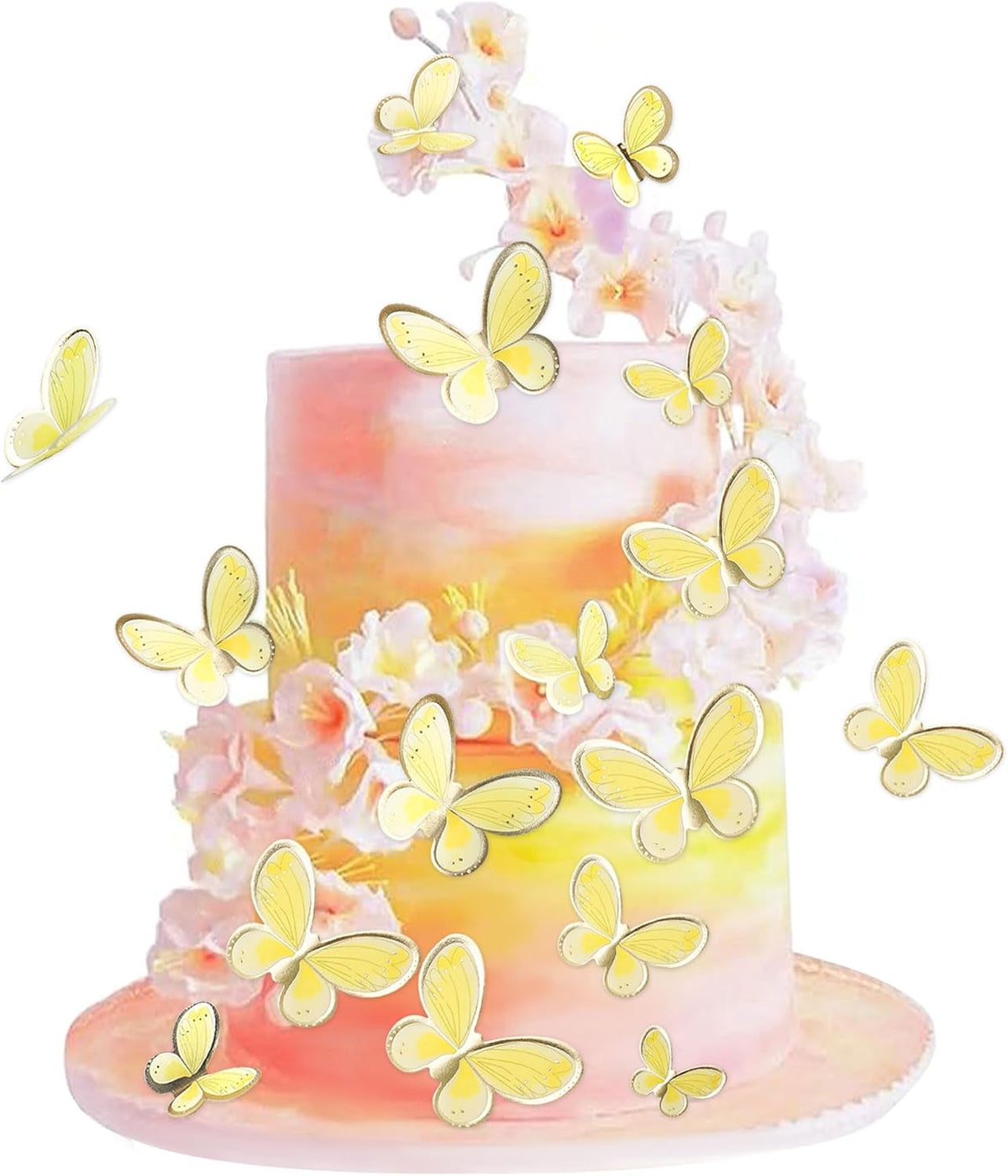 30Pcs 2D Waterproof Swallowtail Butterfly Cake Topper Transparent - Not Edible / Yellow