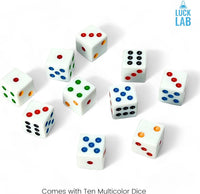 Luck Lab 6 sided dice set of 10 white 16mm D6 dice with multicolor rainbow pips - view 6