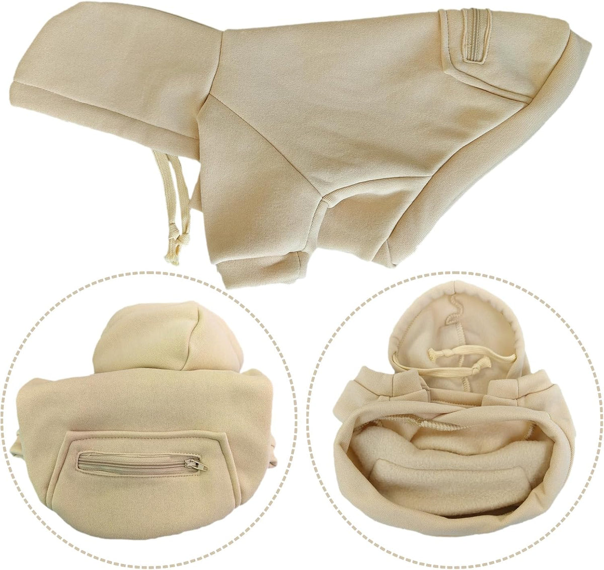 Dog Hoodies for Small Dogs with Zipper Pocket - Beige / X-Small - image 3