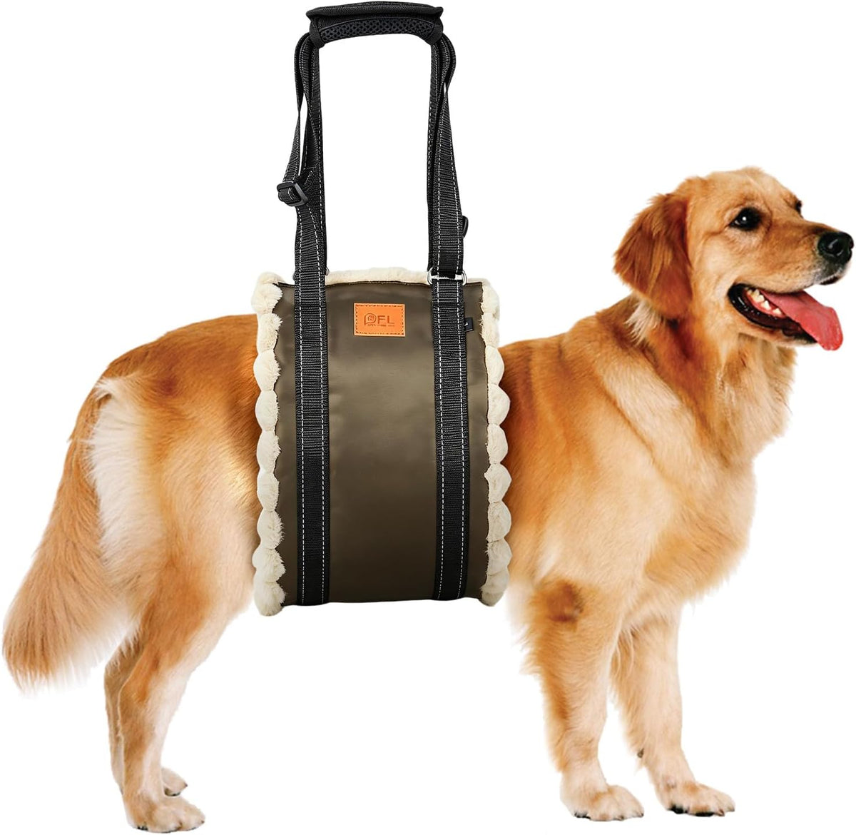 Adjustable dog sling for large dogs with fleece lining, oxford fabric cover and padded handles