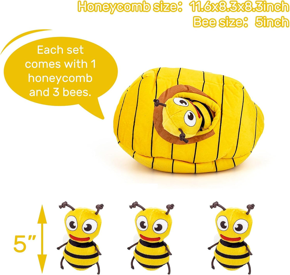 Hollypet Squeaky Hide and Seek Dog Toys for Small and Medium Dogs - Bees - image 2