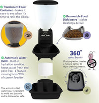 Automatic Dog & Cat Food Feeder with Water Dispenser – Smart Pet Feeder with Portion Control, OLED Display, Anti Jam Design, Battery Operated Dispenser for Small Pets - Black