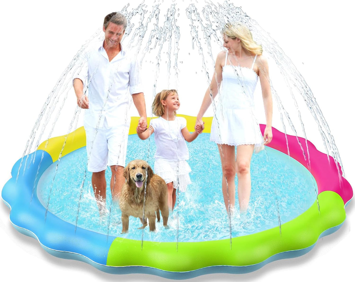 Jasonwell non slip splash pad sprinkler for kids and dogs spraying water in a backyard - view 2