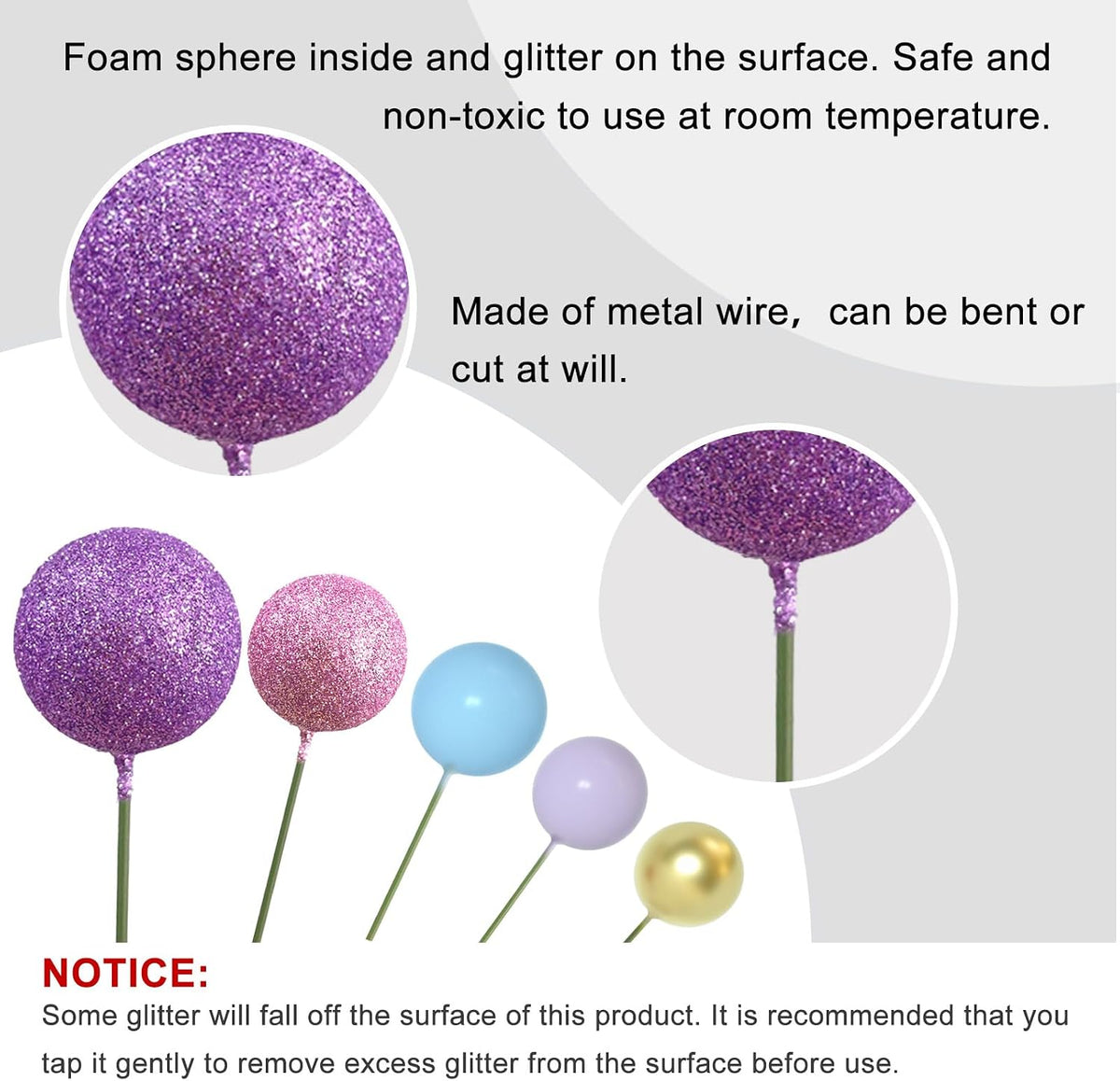 ASTARON 50 Pcs Ball Cake Topper Sticks Mini Balloons for Cake - Pink，purple，blue - image 3