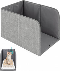 Waterproof Cat Litter Box Enclosure Splash Guard with Removable Mat - Solid Gray / Large
