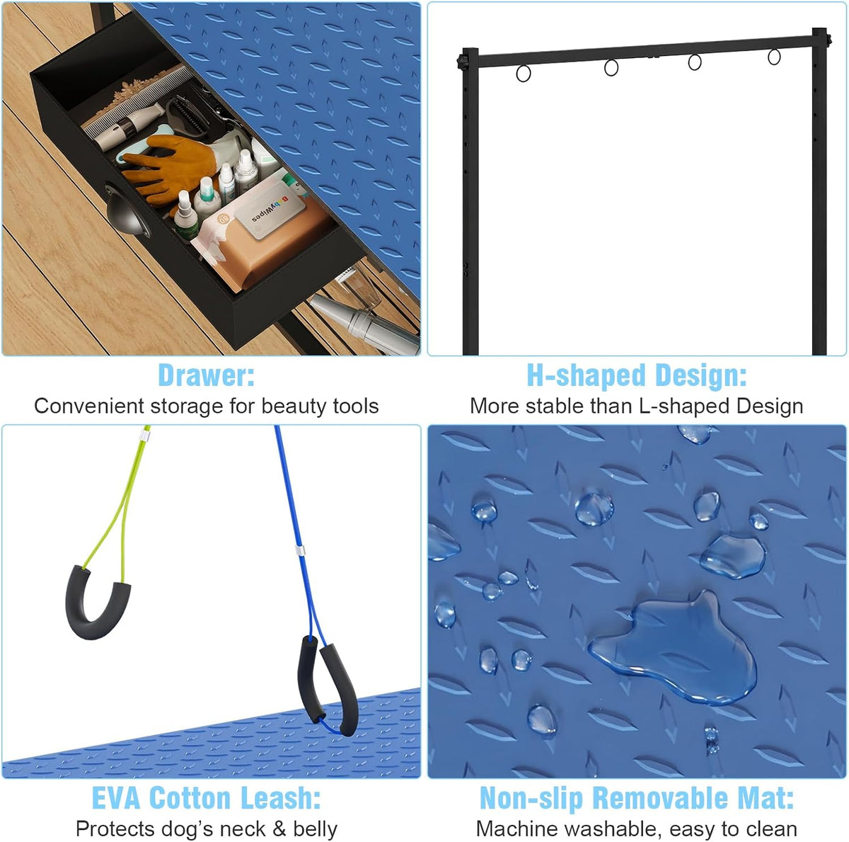 Dog Grooming Table with Drawers and Mesh Tray - Blue / Medium,1‑Drawer - image 3