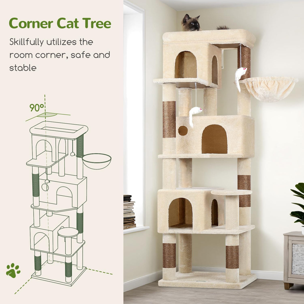 Globlazer F66 Corner Cat Tree - Beige / 66 inch - image 3