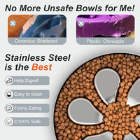 2Pcs Slow Feeder Dog Bowls 3Cups Large Capacity, 304 Stainless Steel Dog Bowl, Metal Food Bowl with Non-Slip Base, Food-Grade
