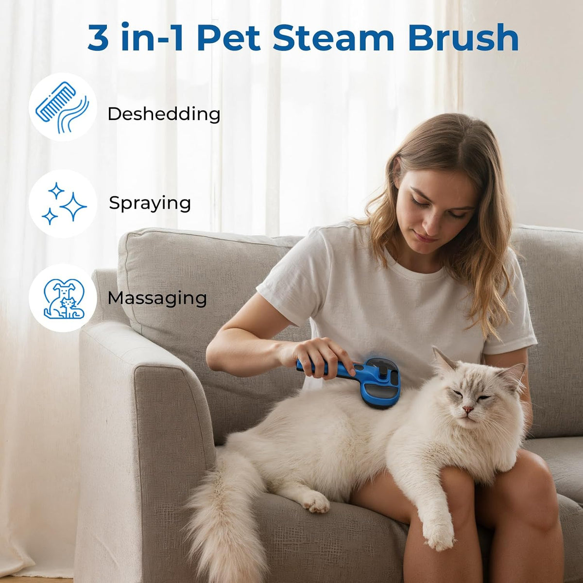 Pecute Self-Cleaning Steam Dog Cat Brush for Heavy Shedding/Long Coats – Essentials for Cats - Blue - image 2
