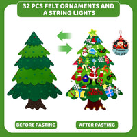 Onekka DIY felt Christmas tree set for kids with 32 felt ornaments and string lights - view 6