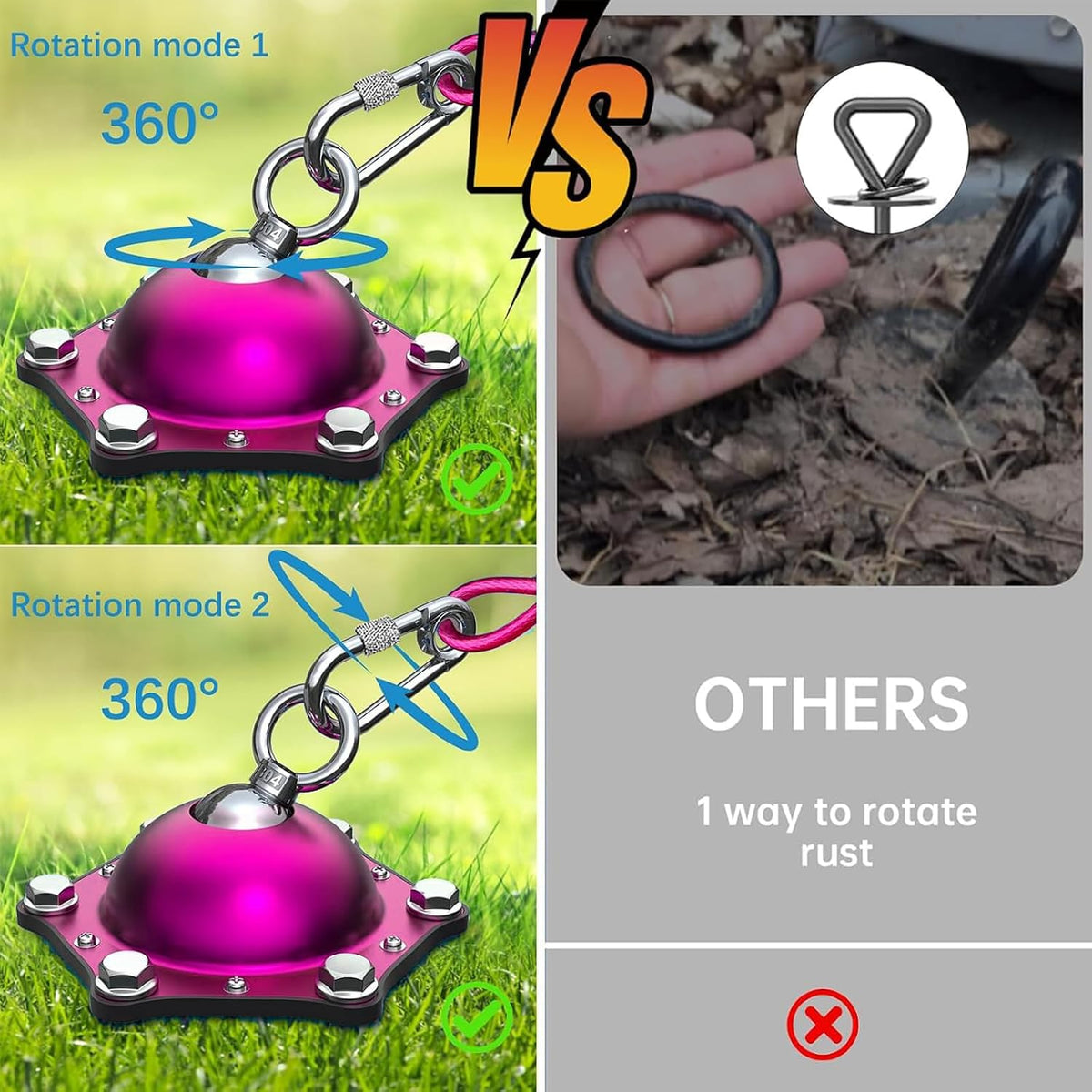 Dog Tie Out Cable and Stake for Camping, 360°Swivel Dog Run - dog stake violet+30ft/200lbs - image 4