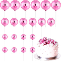 ASTARON 20 Pcs Gold Balls Cake Topper Decorations for Birthday Cake - Disco Pink