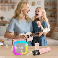 Karaoke Machine for Kids, Portable Bluetooth Speaker with 2 Wireless Microphones, 1 Disco Ball - pink - image 2