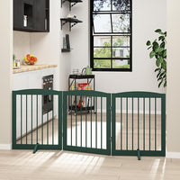 Freestanding Pet Gate for Dogs, Foldable Wooden Dog Gate for House, Indoor Dog Gate for Doorways, Stairs, Step Over Pet Puppy Safety Fence, Support Feet Included,24" Height 3 Panels,Green