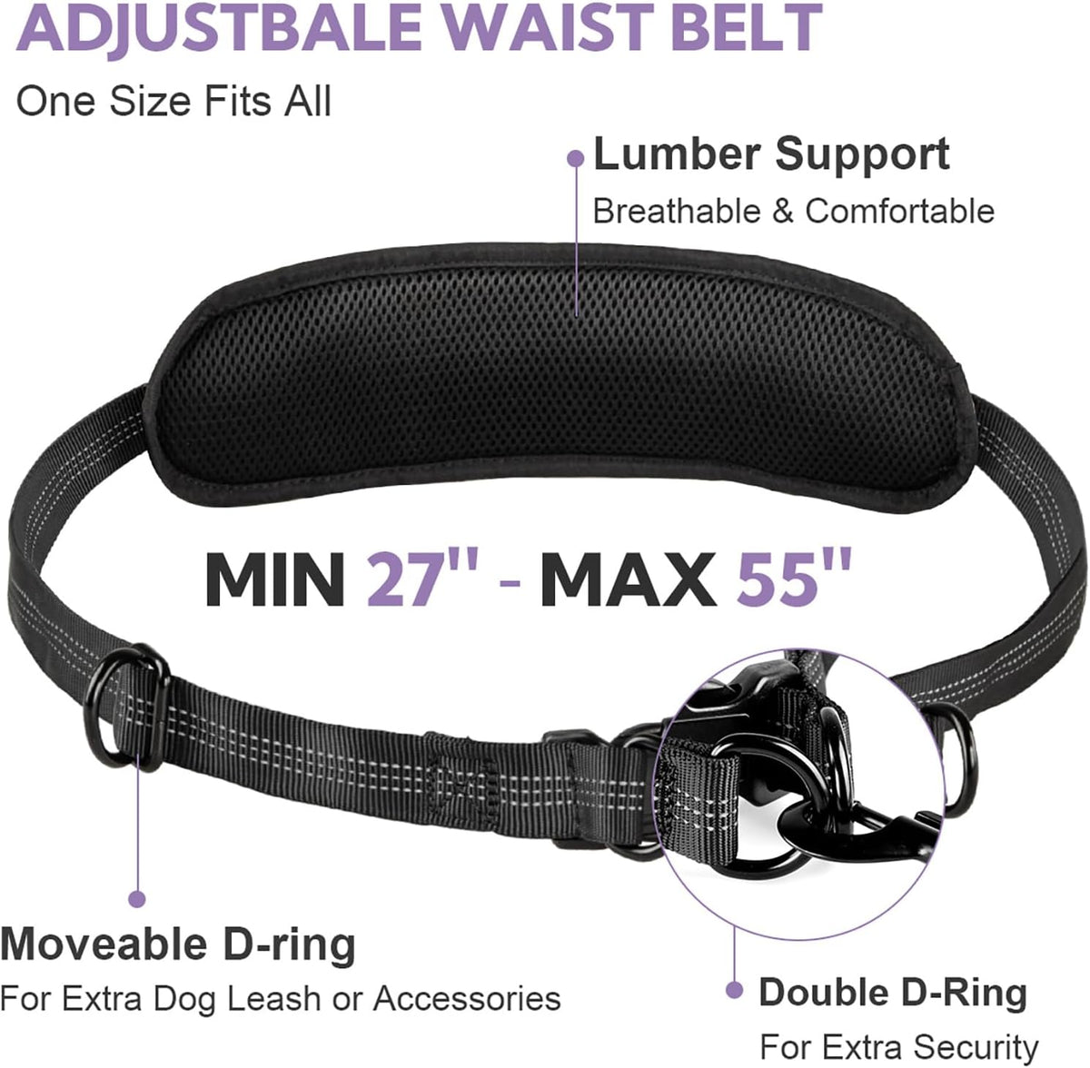 Hands Free Dog Leash for Two Dogs Walking, Running – Essentials for Dogs - Black/Purple / Large - image 2