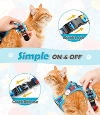 Cat Harness and Leash Set[MAX Safety 4th-Gen] Cute Escape Proof Vest - H603 Pro Azure Floral / Medium (13-18lb) - image 3