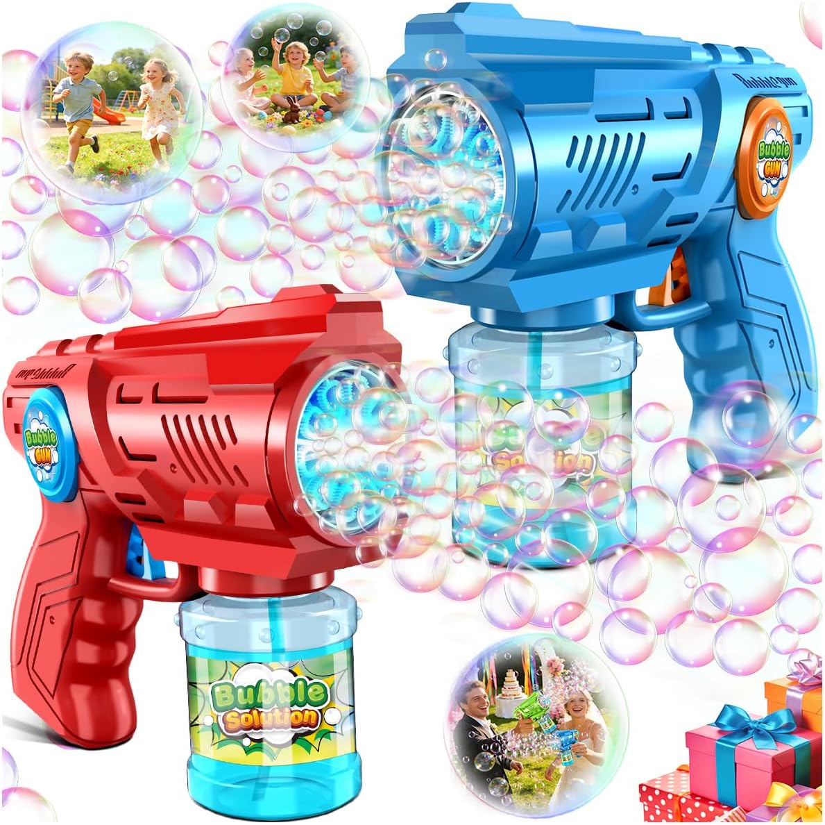 Zerhunt bubble gun for kids 2 pack, blue and red, with bubble solution bottles - view 3