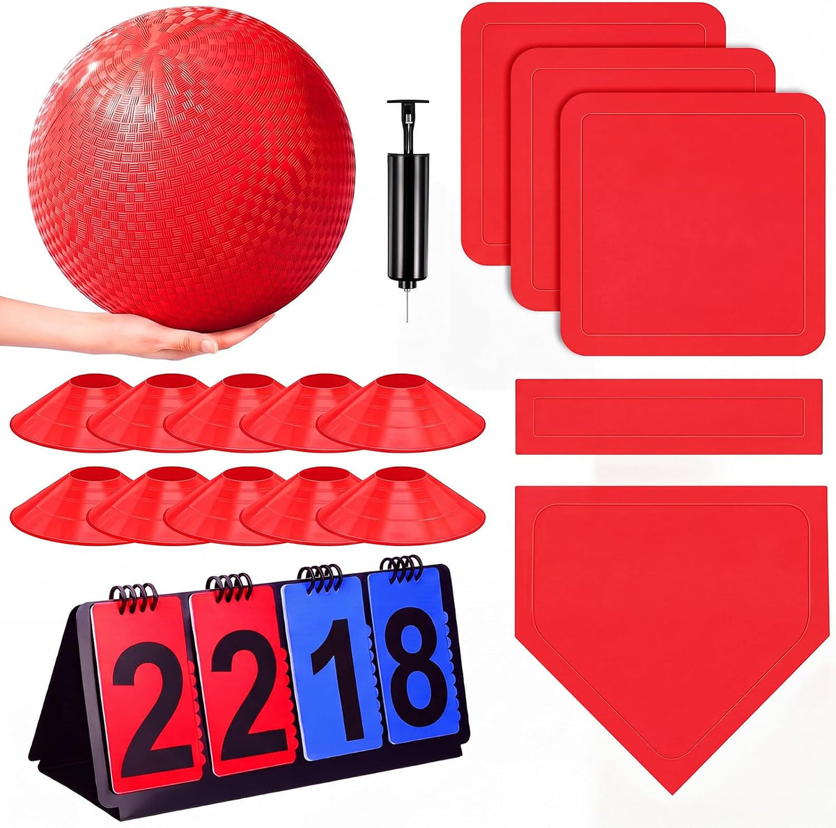 Jenaai blue kickball set with 10 inch ball, rubber bases, cones, scoreboard and pump - view 2
