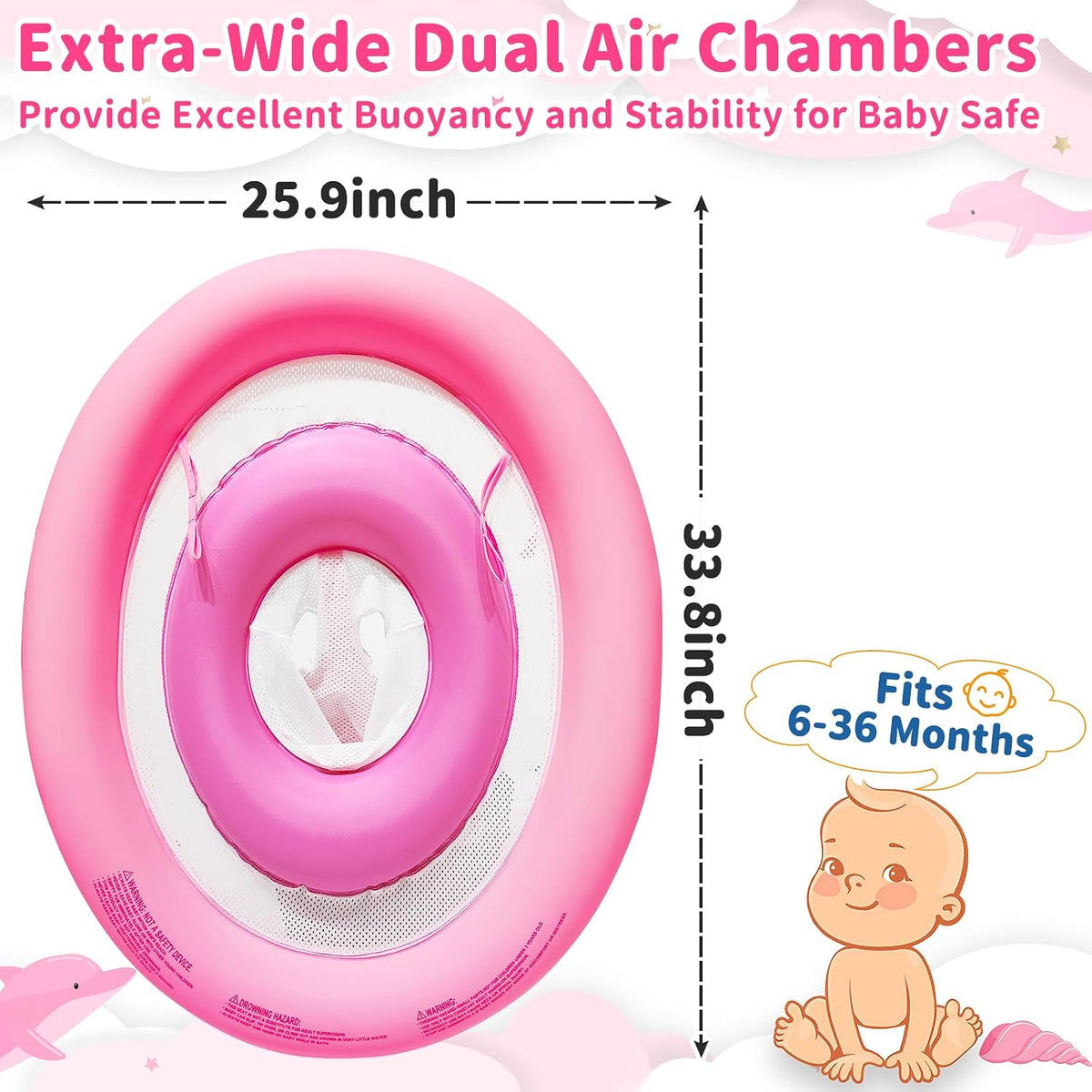 Dolphin Baby Float with Canopy UPF50+ for Age 6-36 Months Infant - pink - image 4