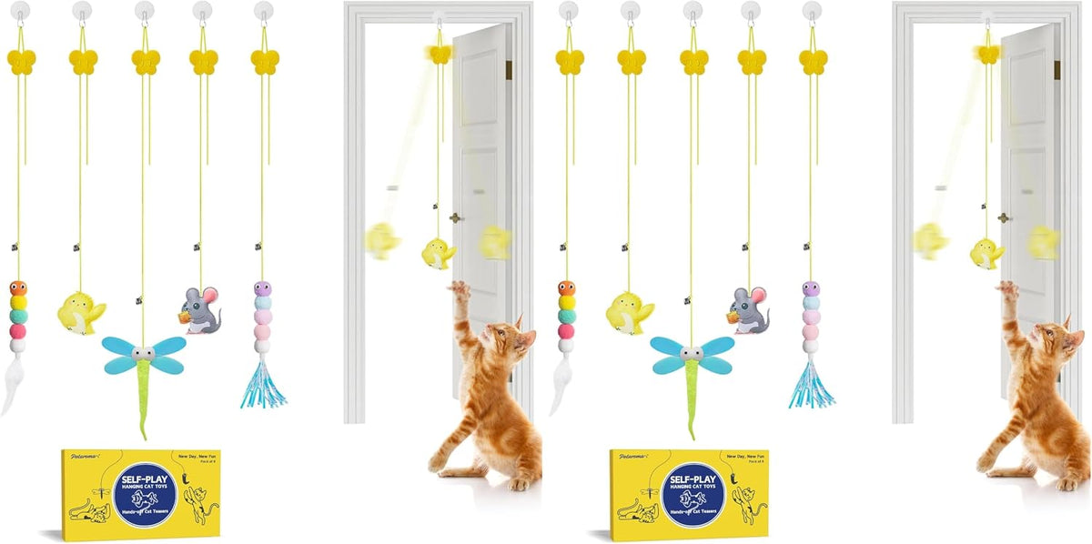 Potaroma Interactive Cat Feather Toys 5 Pcs - Max Extended Length 78 inches (Pack of 2)