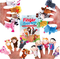 BETTERLINE 20 Piece Story Time Finger Puppets Set Cloth Velvet - 20 Pieces Animals & Family Members / Finger Puppets