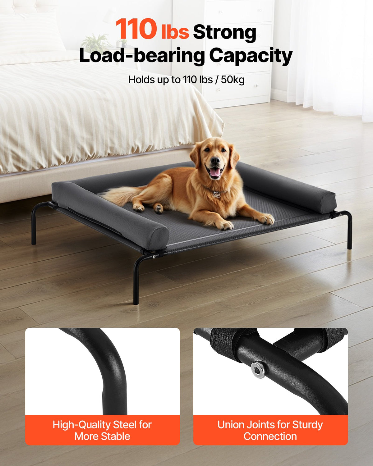 Elevated Dog Bed For Large Dog Portable Raised Dog Cot With Pillow XL Gray