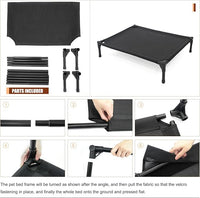 Elevated Dog Bed for Large Dogs, Raised Dog Cot Fits Up to 120 LBs, Heavy Duty Pet Cots with Durable Supportive Teslin Recyclable Washable Mesh, Indoor & Outdoor Pet Bed, Black