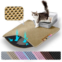 Cat Litter Mat, Double Layer Honeycomb Litter Box Mat – Daily Care for Cats - 46x26 Inches / Beige