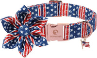 DOGWONG Fall Pumpkin Orange Plaid Dog Collar - B:Strip Flag / M