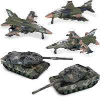 Crelloci 5 pack pull back army toys, three camo fighter jets and two tanks - view 3